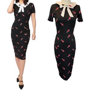 Unique Vintage Renata Black & Pierced Heart Pencil Dress